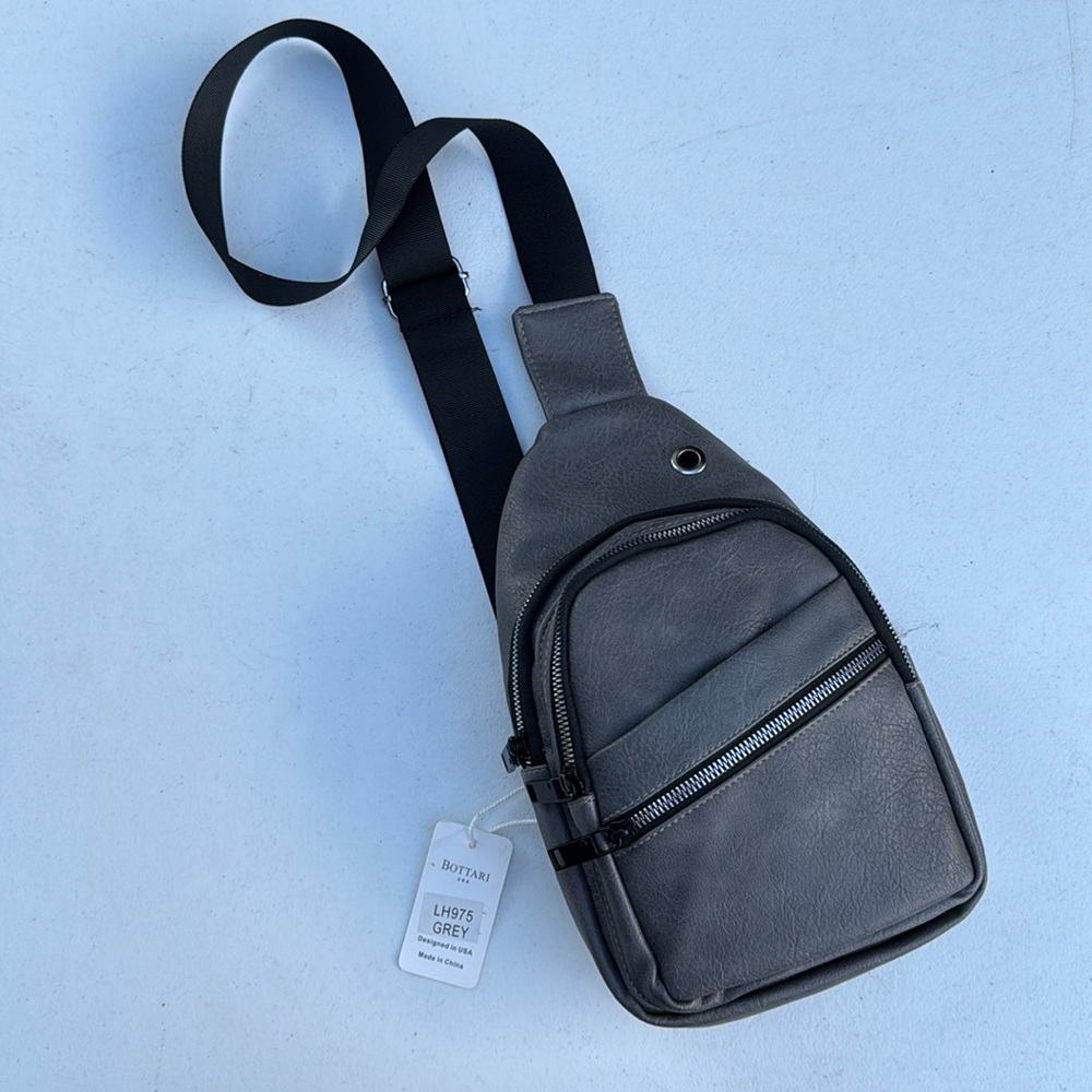 Bottari Unisex Sling Bag Grey PU Leather NWT